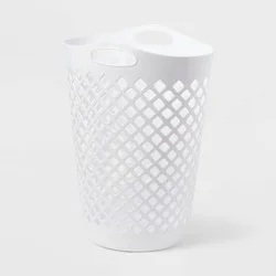 2.2bu Flexible Laundry Hamper White - Brightroom™: Tall Plastic Clothes Hamper with Built-In Handles, Diamond Pattern