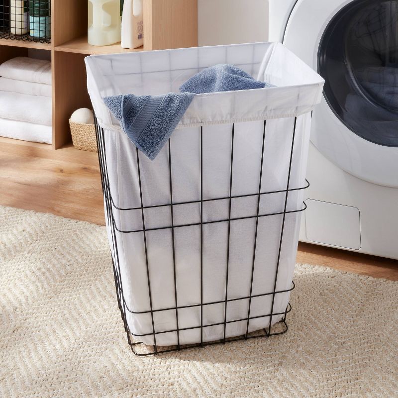 slide 2 of 3, Rectangle Wire Laundry Hamper with Liner - Brightroom™: Black Metal Clothes Sorter, 7000 Volume, No Assembly Needed, 1 ct