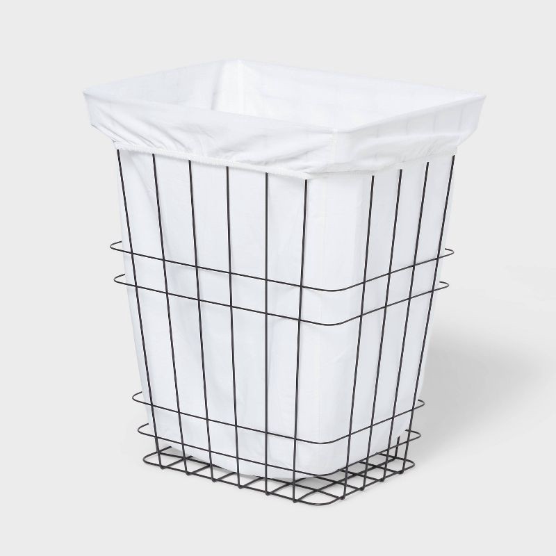 slide 1 of 3, Rectangle Wire Laundry Hamper with Liner - Brightroom™: Black Metal Clothes Sorter, 7000 Volume, No Assembly Needed, 1 ct