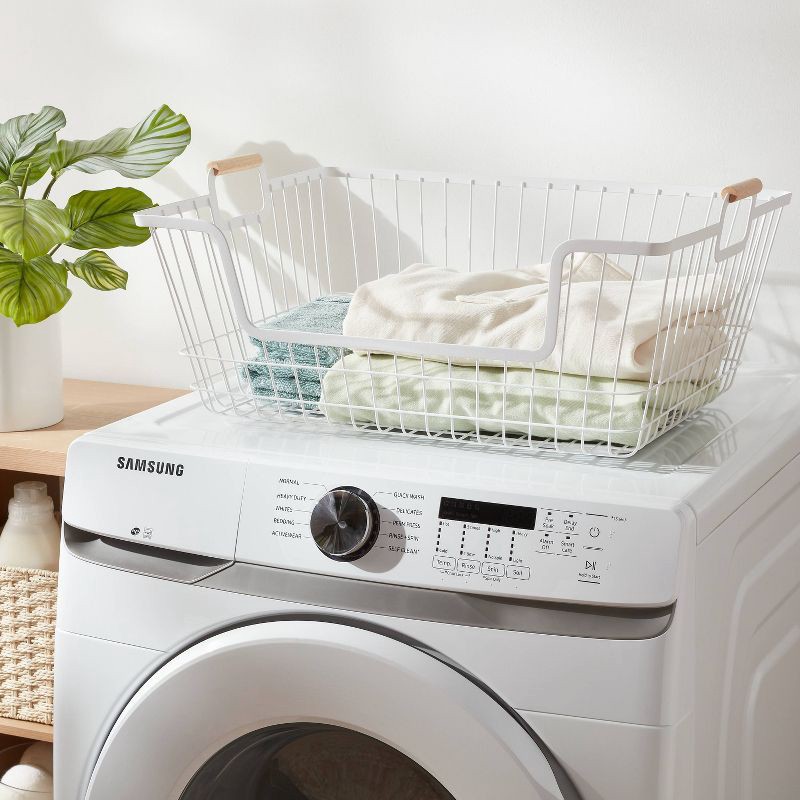 slide 2 of 3, Stacking Wire Laundry Basket with Wooden Handles - Brightroom™, 1 ct