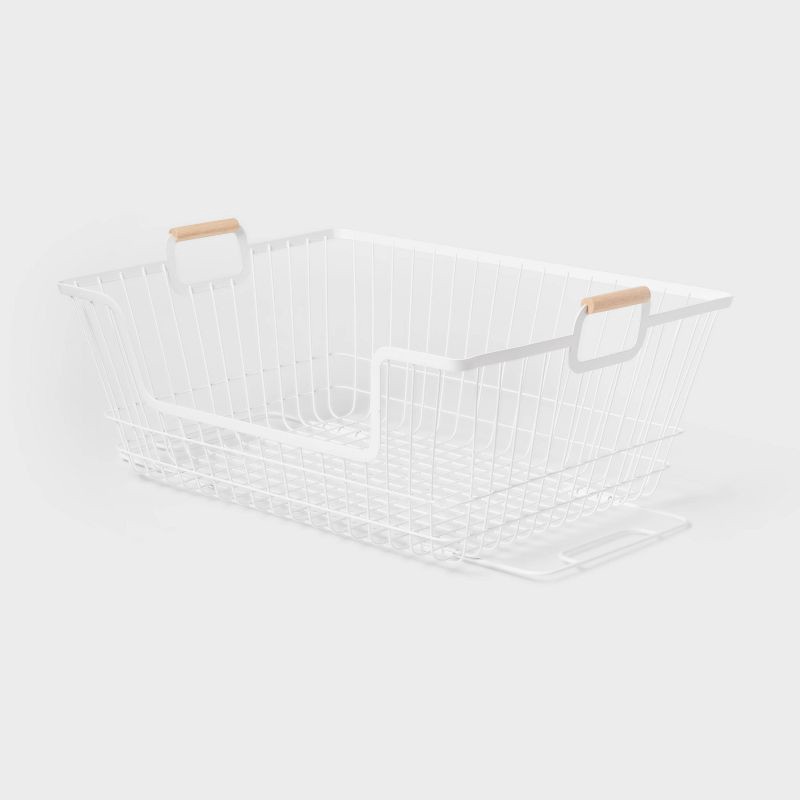 slide 1 of 3, Stacking Wire Laundry Basket with Wooden Handles - Brightroom™, 1 ct