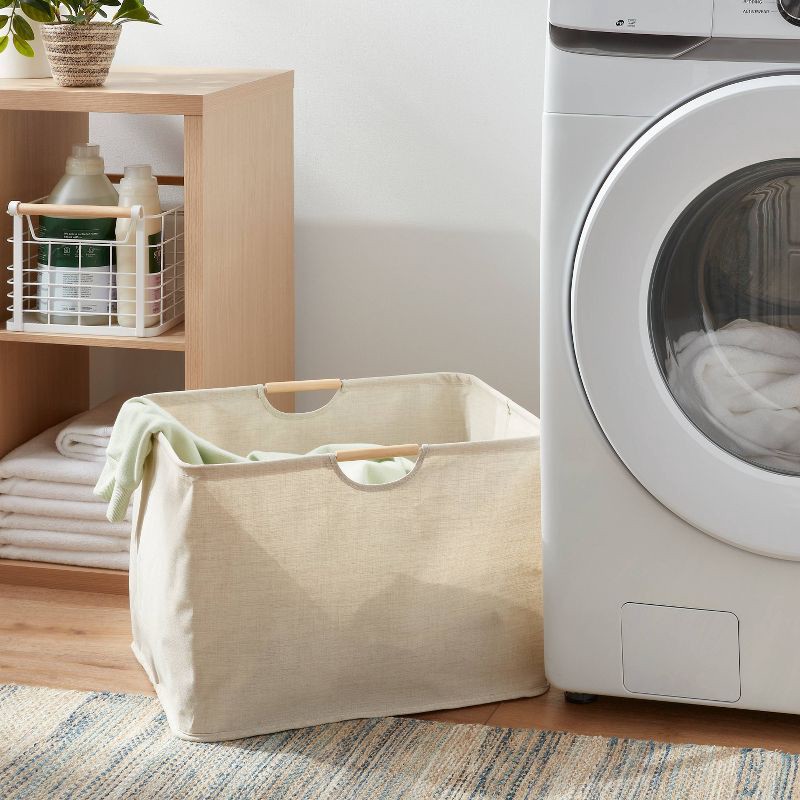 slide 2 of 3, Canvas Rectangle Laundry Basket - Brightroom™: Steel & Wood Frame, 70L Capacity, 2 Handles, Multipurpose Clothes Basket, 1 ct