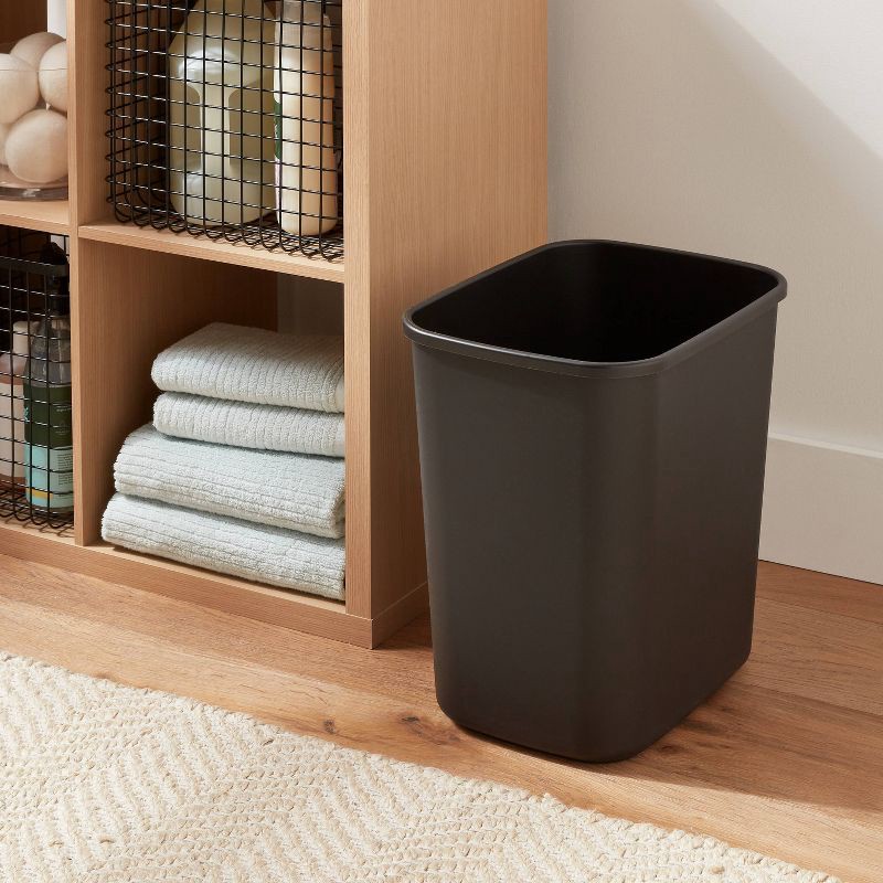 slide 2 of 3, 7gal Wastebasket Black - Brightroom™: Compact 7.7 Gallon Indoor Trash Can, Rectangle, Polypropylene, Open Top, Dorm Use, 7 gal, 7.7 gal