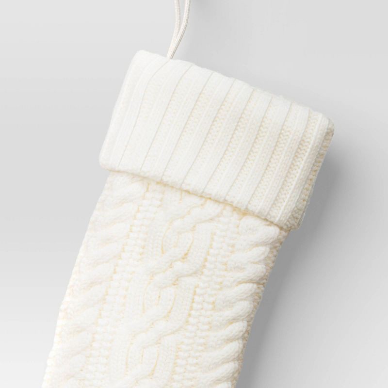 slide 3 of 3, 20" Cable Knit Christmas Stocking Cream - Wondershop™, 1 ct