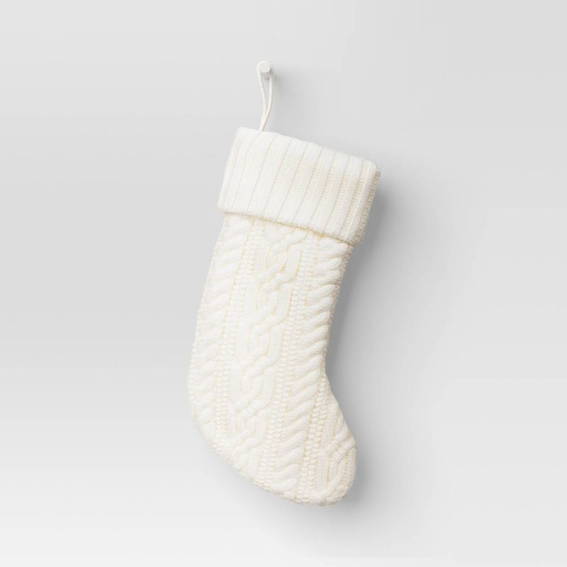 slide 1 of 3, 20" Cable Knit Christmas Stocking Cream - Wondershop™, 1 ct