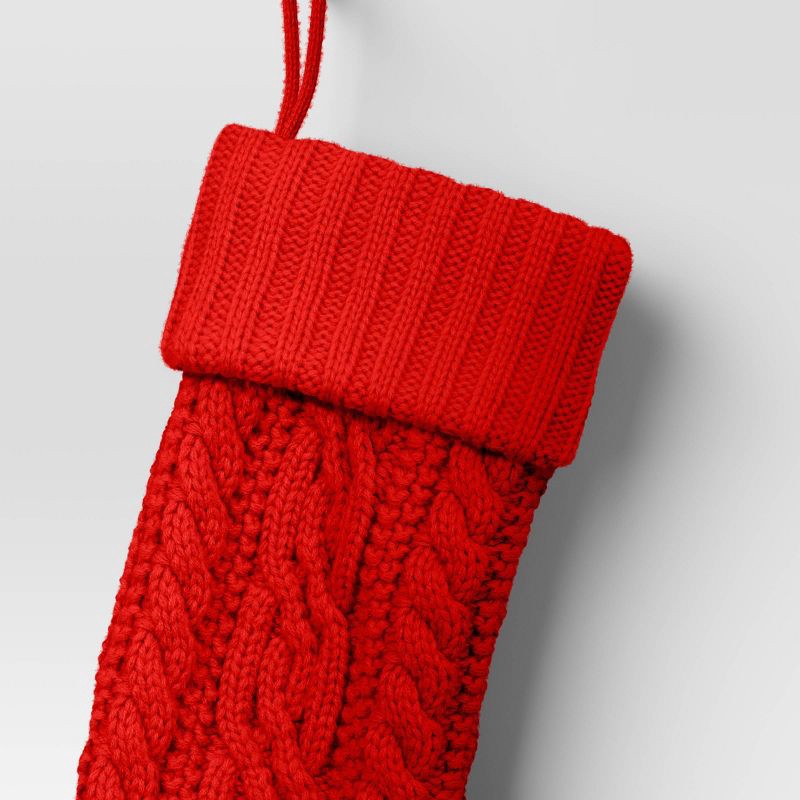 slide 3 of 3, 20" Cable Knit Christmas Stocking Red - Wondershop™, 1 ct