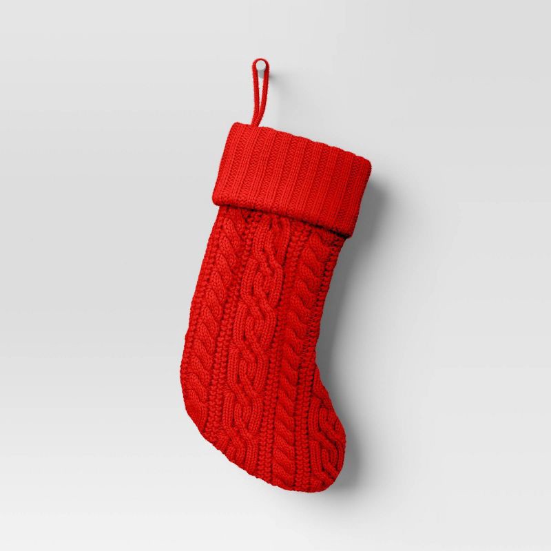 slide 1 of 3, 20" Cable Knit Christmas Stocking Red - Wondershop™, 1 ct