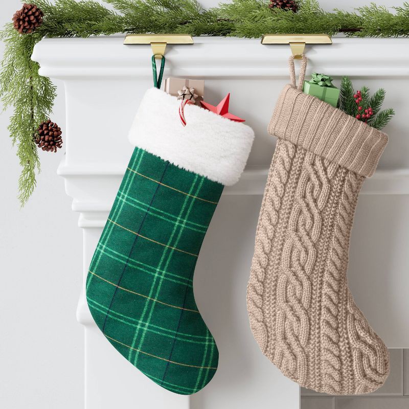 slide 2 of 3, 20" Cable Knit Christmas Stocking Khaki - Wondershop™: Acrylic, Classic Holiday Decor, Spot Clean, 9.5" Width, 1 ct