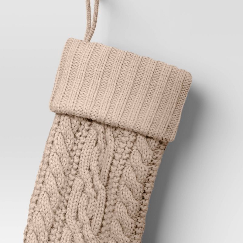 slide 3 of 3, 20" Cable Knit Christmas Stocking Khaki - Wondershop™: Acrylic, Classic Holiday Decor, Spot Clean, 9.5" Width, 1 ct