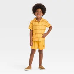 Toddler Boys' Disney Mickey Mouse Striped Woven Top and Shorts Set - Light Orange 12M
