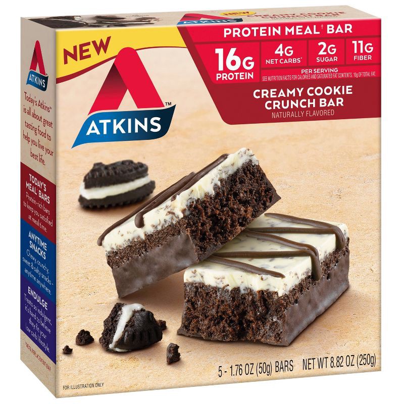 slide 4 of 9, Atkins Creamy Cookie Crunch Meal Bar - 5pk, 5 ct