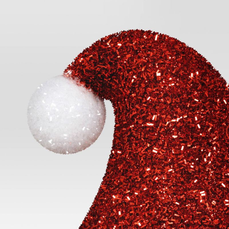 slide 3 of 3, 10" Tinsel Santa Hat Christmas Tree Topper Red/White - Wondershop™, 1 ct