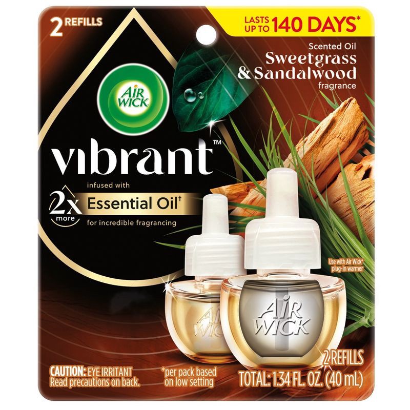 slide 2 of 9, Air Wick Vibrant Scented Oil Air Freshener Refills Sweetgrass & Sandalwood - 1.34 fl oz/2pk, 2 ct; 1.34 fl oz