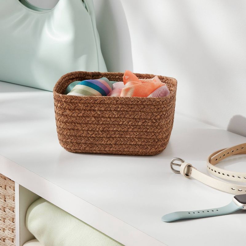 slide 2 of 3, Small Natural Woven Basket Brown - Brightroom: Rectangle Storage, Paper Material, 4"x8"x6", 1 ct