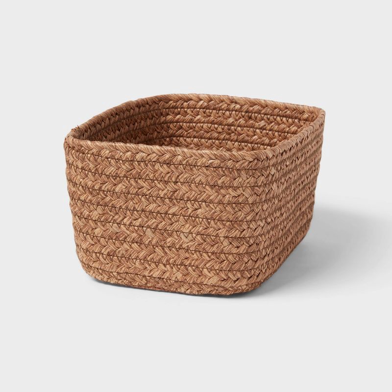 slide 1 of 3, Small Natural Woven Basket Brown - Brightroom: Rectangle Storage, Paper Material, 4"x8"x6", 1 ct