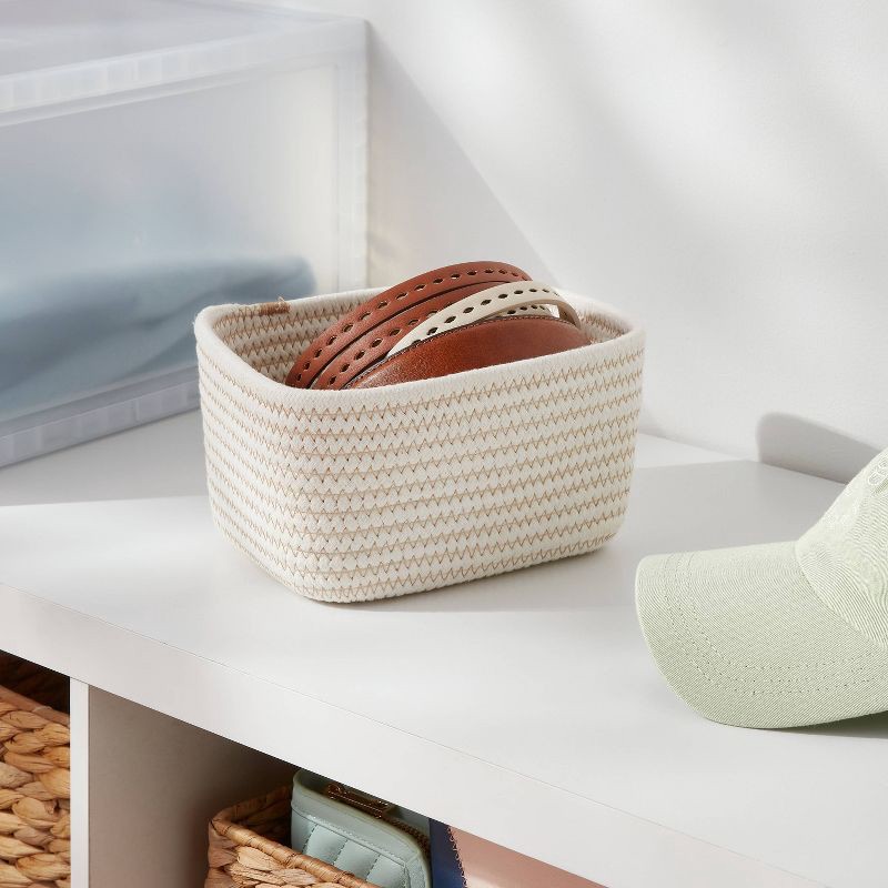 slide 2 of 3, Small Coiled Rope Basket Cream - Brightroom™: Decorative Storage, Rectangle, Off-White, 30% Recycled Polyester, 1 ct