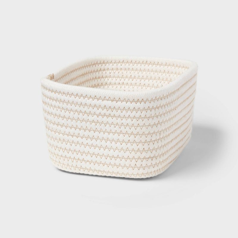 slide 1 of 3, Small Coiled Rope Basket Cream - Brightroom™: Decorative Storage, Rectangle, Off-White, 30% Recycled Polyester, 1 ct