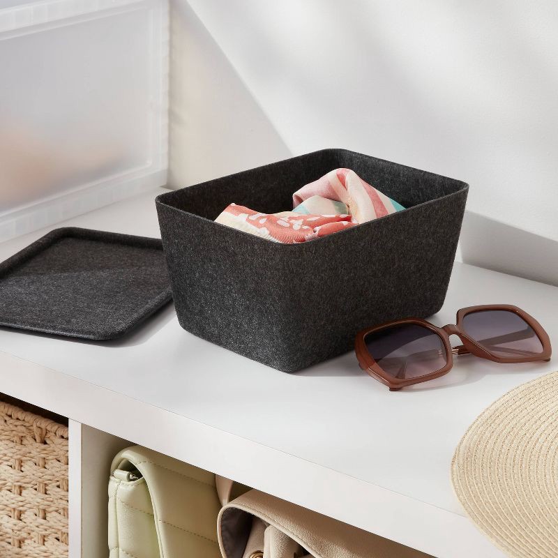slide 2 of 3, Lidded Felt with Lid Charcoal - Brightroom™: Rectangle Storage Basket, 20% Recycled Polyester, 8.25"x6.25"x4.125", 1 ct