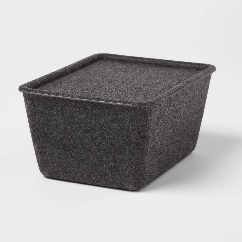 slide 1 of 3, Lidded Felt with Lid Charcoal - Brightroom™: Rectangle Storage Basket, 20% Recycled Polyester, 8.25"x6.25"x4.125", 1 ct