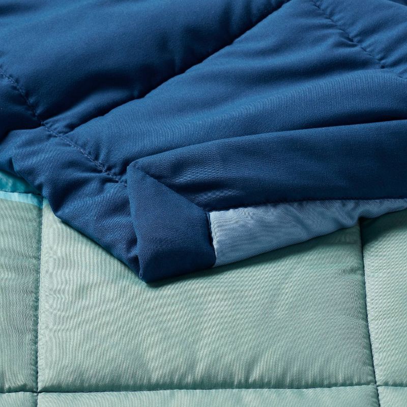 slide 3 of 4, Twin/Twin Extra Long Down Alt Blanket Blue Colorblock - Room Essentials™: Reversible, Woven, 180 Thread Count, 1 ct