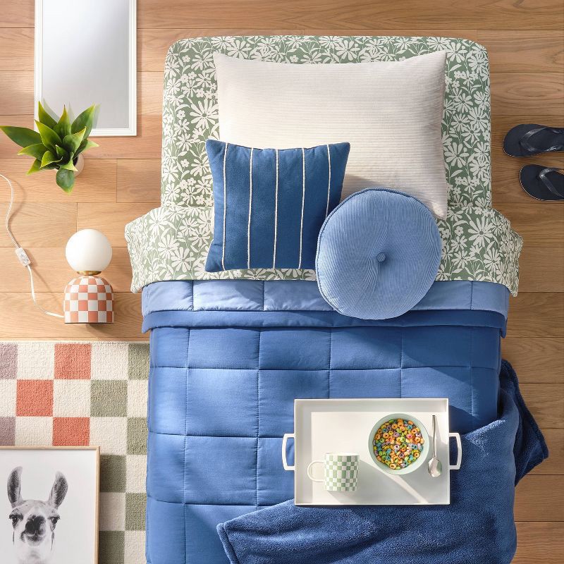 slide 4 of 4, Twin/Twin Extra Long Down Alt Blanket Blue Colorblock - Room Essentials™: Reversible, Woven, 180 Thread Count, 1 ct