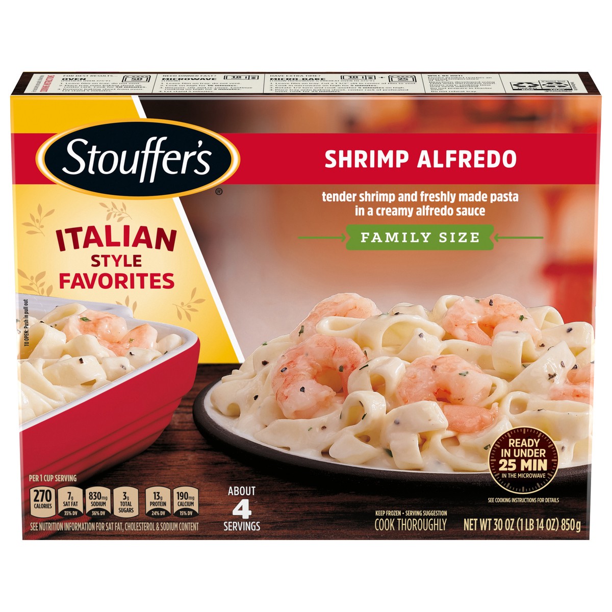slide 5 of 14, Stouffer's Family Size Shrimp Alfredo Frozen Meal, 30 oz