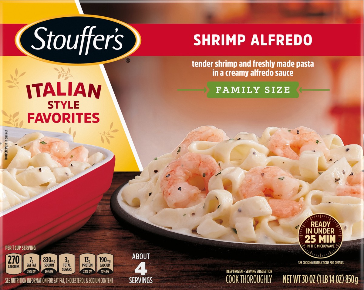 slide 6 of 14, Stouffer's Family Size Shrimp Alfredo Frozen Meal, 30 oz