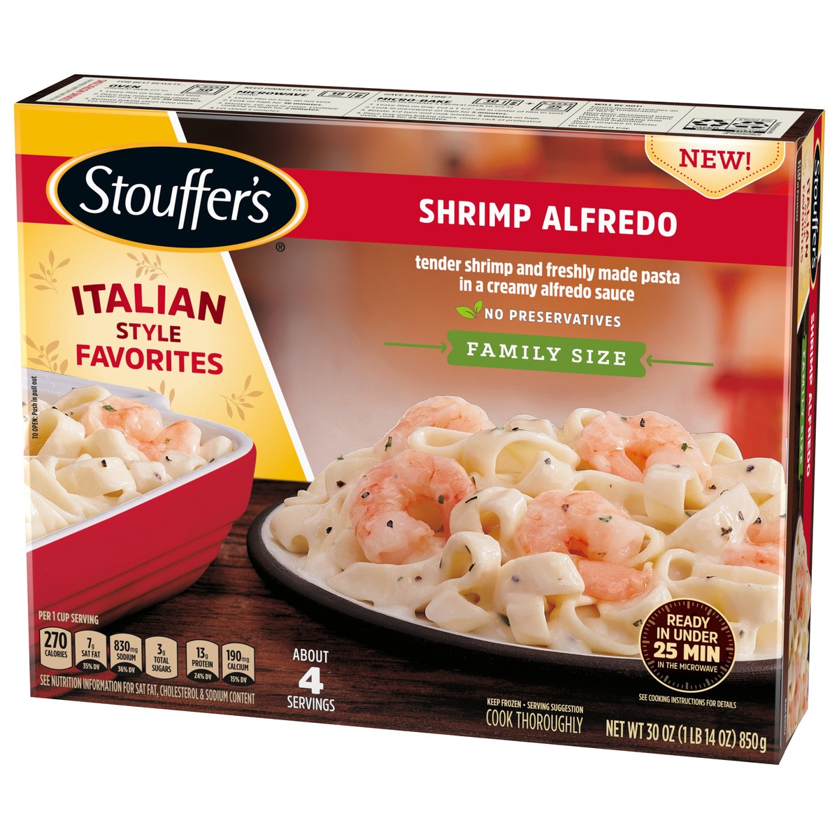 slide 8 of 14, Stouffer's Family Size Shrimp Alfredo Frozen Meal, 30 oz