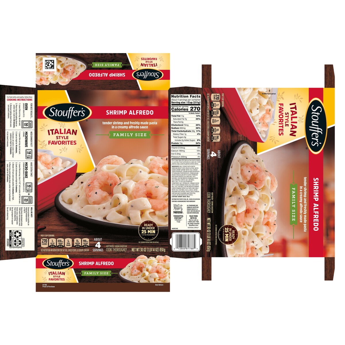 slide 7 of 14, Stouffer's Family Size Shrimp Alfredo Frozen Meal, 30 oz