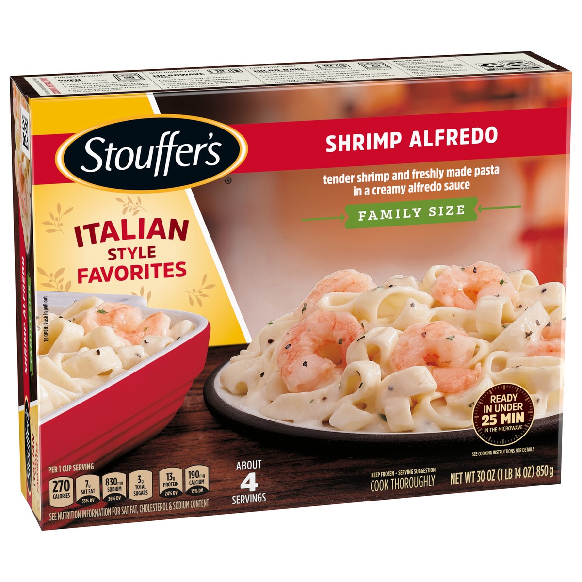 slide 9 of 14, Stouffer's Family Size Shrimp Alfredo Frozen Meal, 30 oz