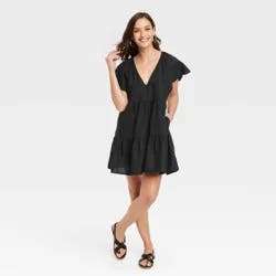 Women's Flutter Short Sleeve Mini Skater Dress - Universal Thread™ Black L