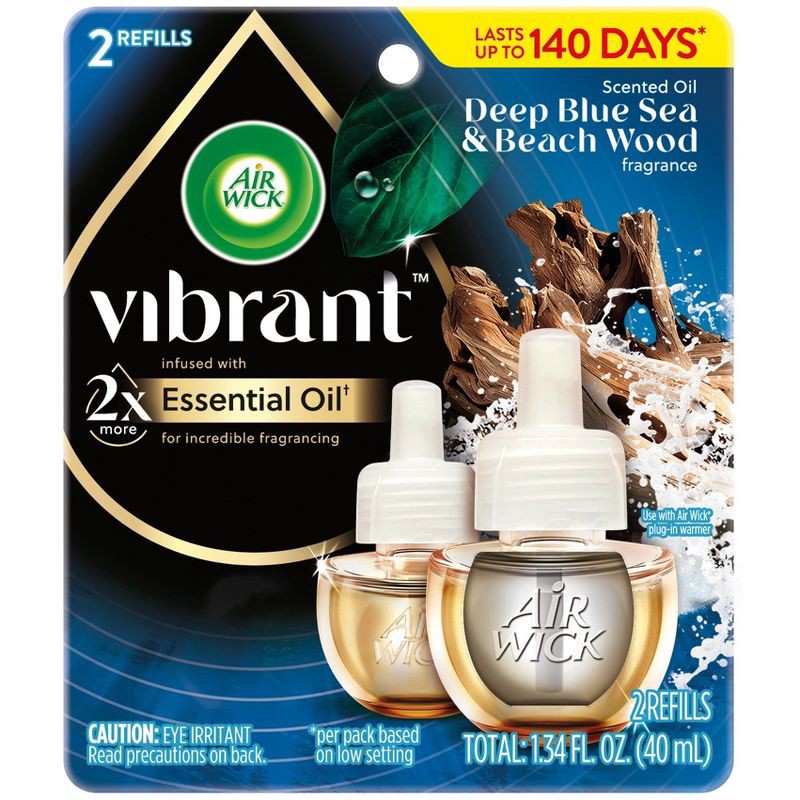 slide 2 of 9, Air Wick Scented Oil Vibrant Twin Refill - Deep Blue Sea & Beach Wood - 1.34 fl oz/2pk, 2 ct; 1.34 fl oz