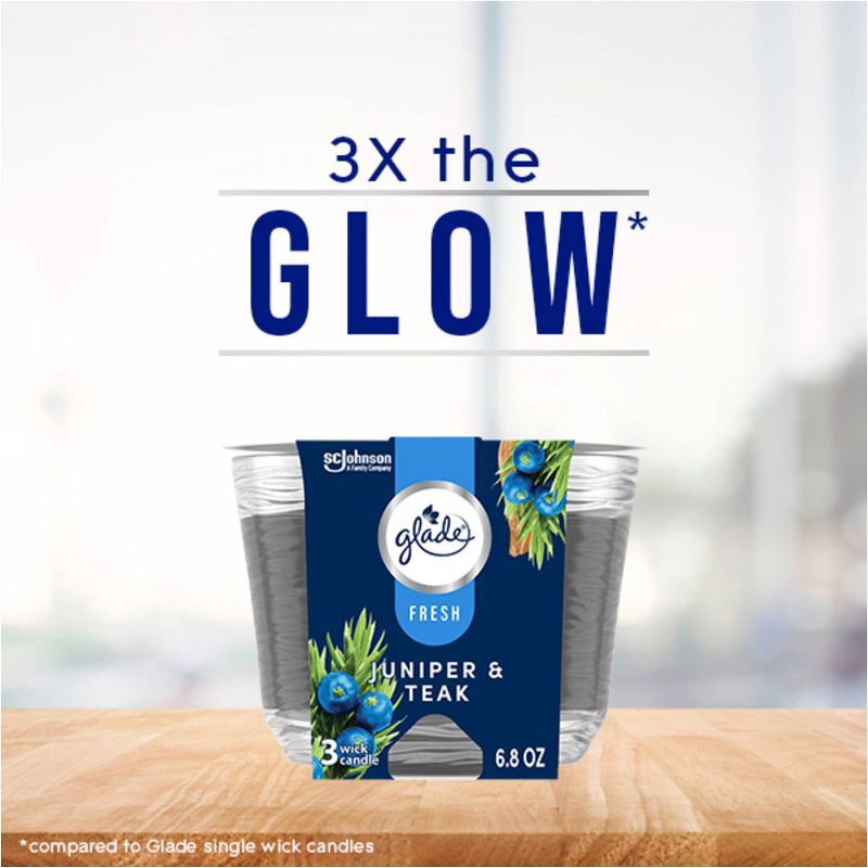 slide 7 of 13, Glade 3 Wick Candle - Juniper & Teak - 6.8oz, 6.8 oz