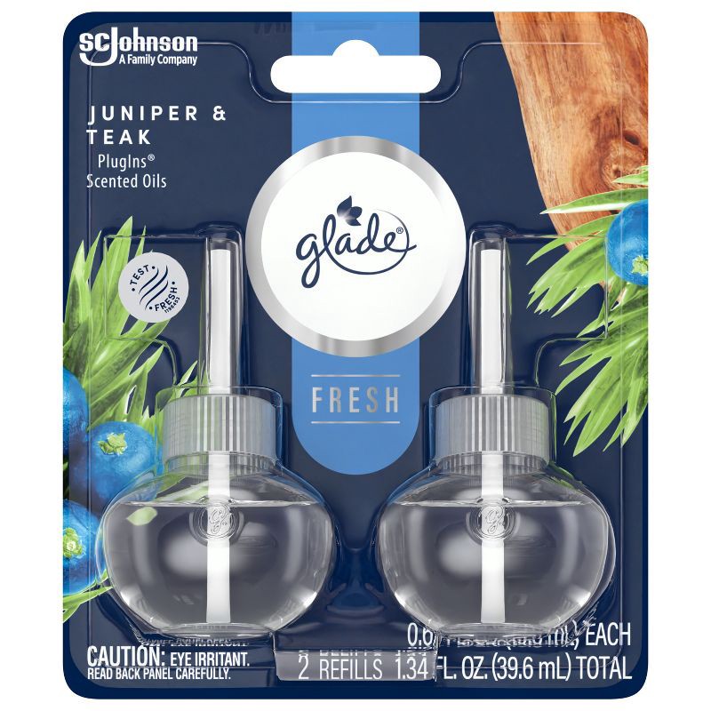 slide 4 of 13, Glade PlugIns Scented Oil Air Freshener Refills Juniper & Teak - 1.34 fl oz/2pk, 2 ct; 1.34 fl oz