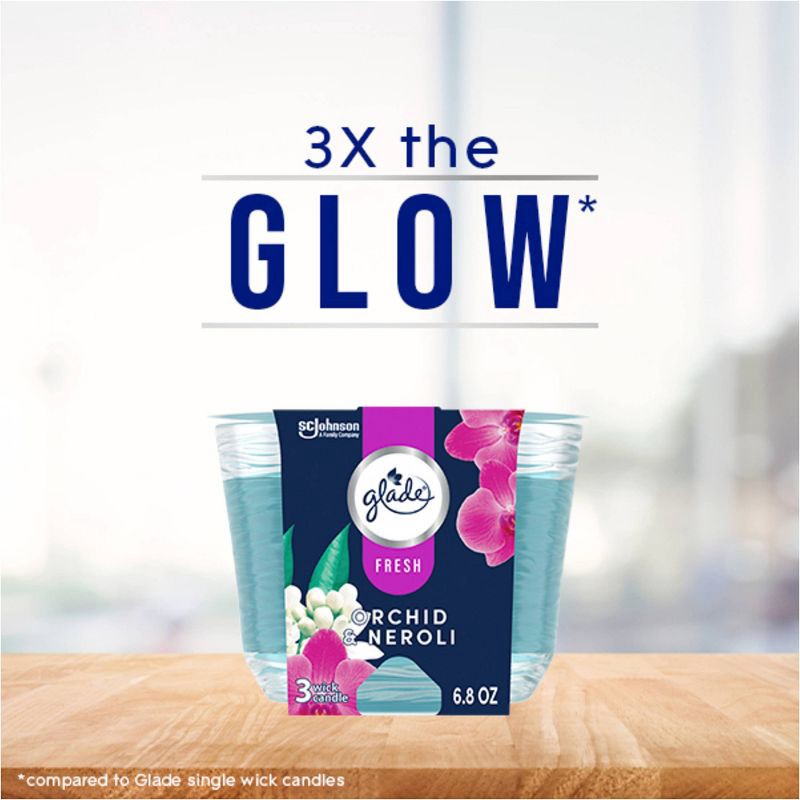 slide 7 of 15, Glade 3 Wick Candle - Orchid & Neroli - 6.8oz, 6.8 oz