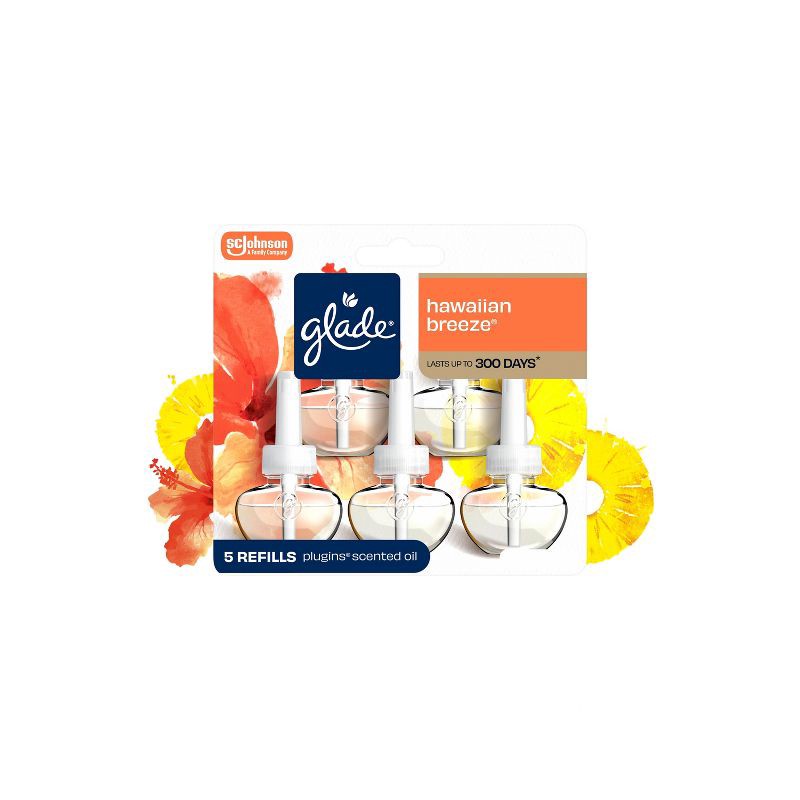 slide 1 of 16, Glade Scented Oil Air Freshener Plug In Refills - Hawaiian Breeze - 3.35 fl oz/5pk: Spring, Summer, Paraben-Free, 5 ct; 3.35 fl oz