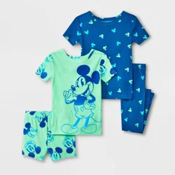 Toddler Boys' 4pc Snug Fit Mickey Mouse & Friends Cotton Pajama Set - Green 4T