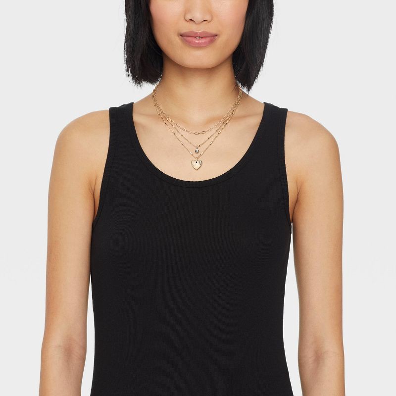 slide 2 of 4, Valentine's Day Gold 3 Row With Textured Heart Necklace - A New Day™ Gold: Nickel-Free Multi-Strand Jewelry, 1 ct