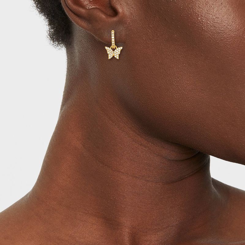 slide 2 of 3, 14k Gold Plated Brass Cubic Zirconia Pave Butterfly with Pave Huggie Hoop Earrings - A New Day™ Gold: Nickel-Free, Clip-In Clasp, 1 ct