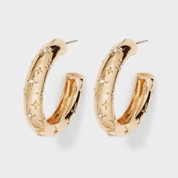 Gold Hoop Clear Stones Earrings - A New Day™ Gold: Nickel-Free Metal, Hypoallergenic, Post Closure, 1.21" Diameter