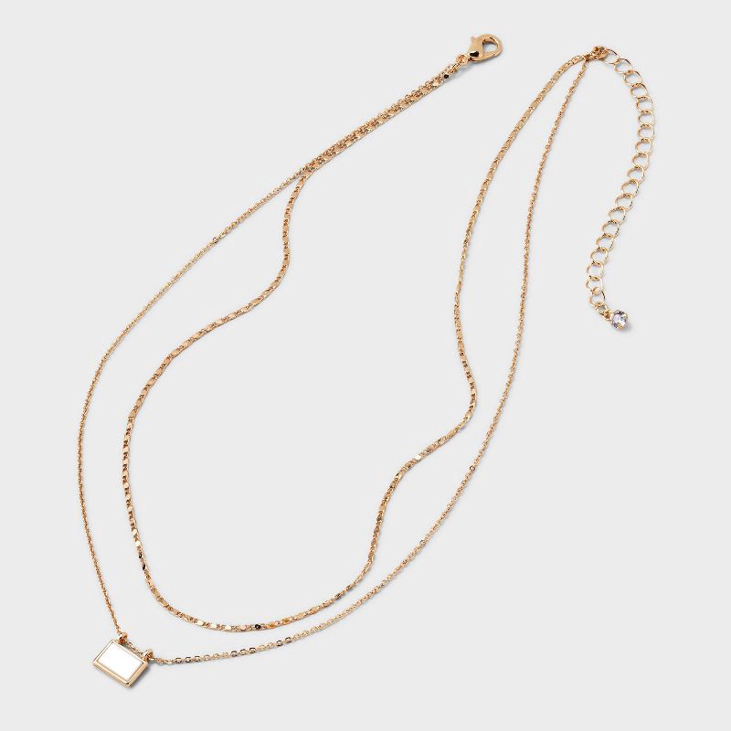 slide 3 of 4, Gold Mop Rectangle 2 Row Necklace - A New Day™ Gold: Nickel-Free Metal, Lobster Claw Clasp, Multi-Strand Design, 16" Length, 1 ct