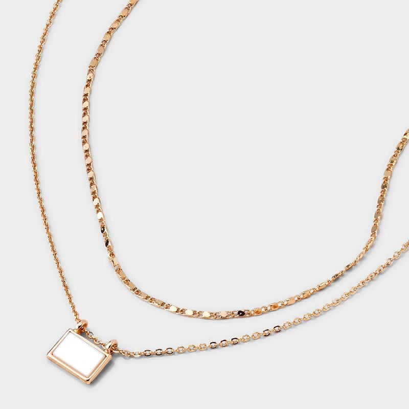 slide 4 of 4, Gold Mop Rectangle 2 Row Necklace - A New Day™ Gold: Nickel-Free Metal, Lobster Claw Clasp, Multi-Strand Design, 16" Length, 1 ct