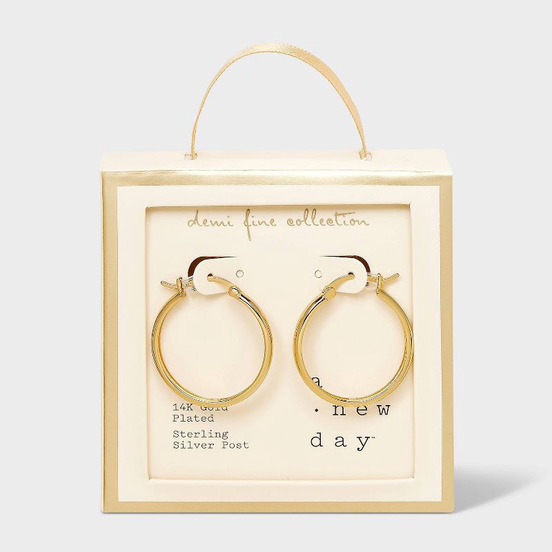 slide 1 of 3, 14k Gold Plated Cubic Zirconia Brass Polished Click Top Hoop Earrings - A New Day™ Gold: Sterling Silver, Nickel-Free, 1.036" Length, 1 ct
