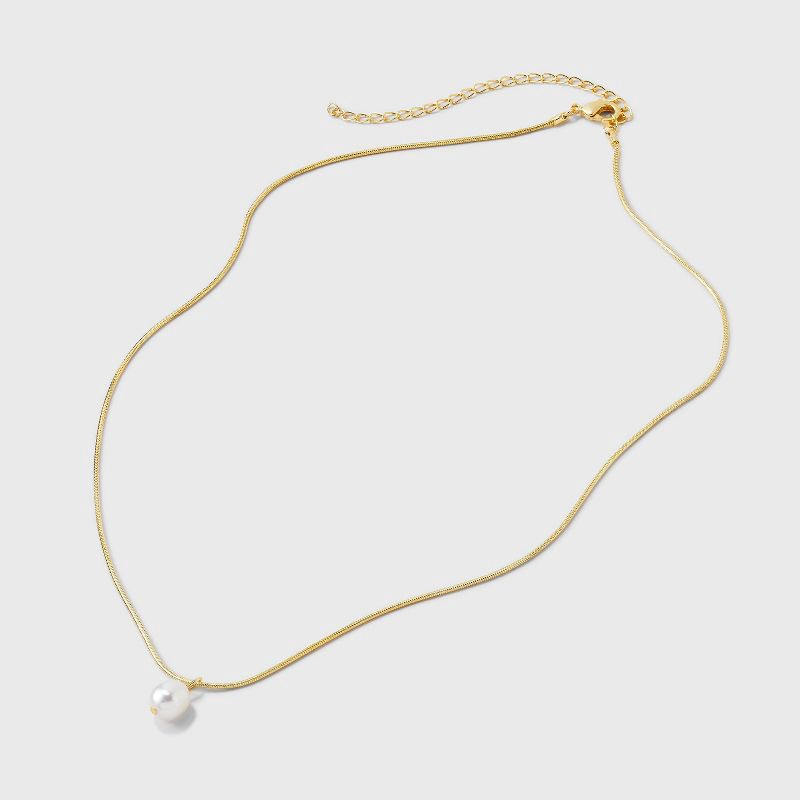 slide 3 of 4, 14k Gold Plated Freshwater Pearl on Snake Chain Necklace - A New Day™ Gold: Lobster Claw Clasp, 16-19" Length, 1 ct