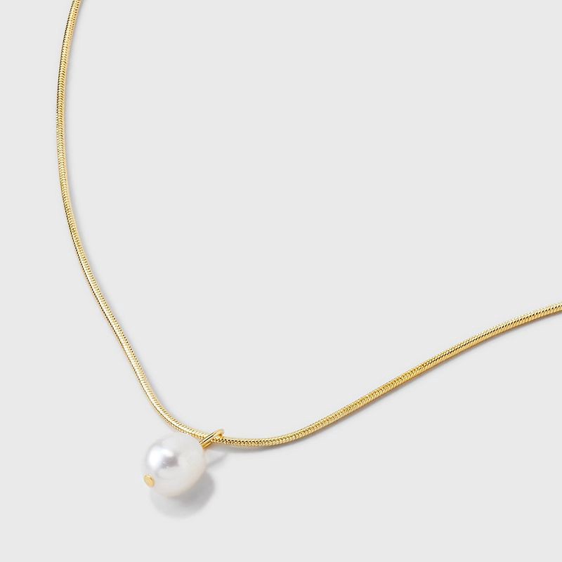 slide 4 of 4, 14k Gold Plated Freshwater Pearl on Snake Chain Necklace - A New Day™ Gold: Lobster Claw Clasp, 16-19" Length, 1 ct