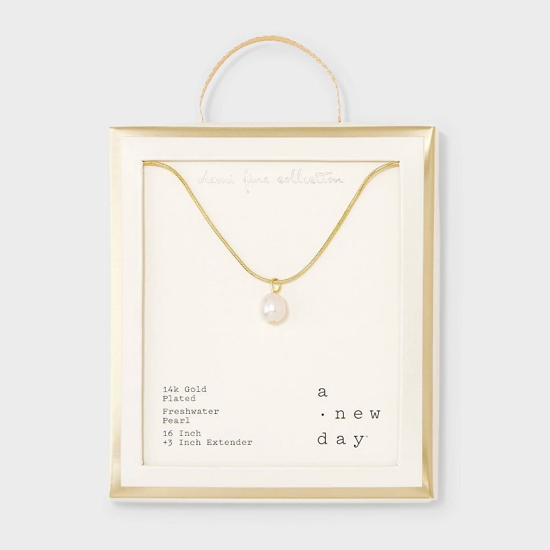 slide 1 of 4, 14k Gold Plated Freshwater Pearl on Snake Chain Necklace - A New Day™ Gold: Lobster Claw Clasp, 16-19" Length, 1 ct