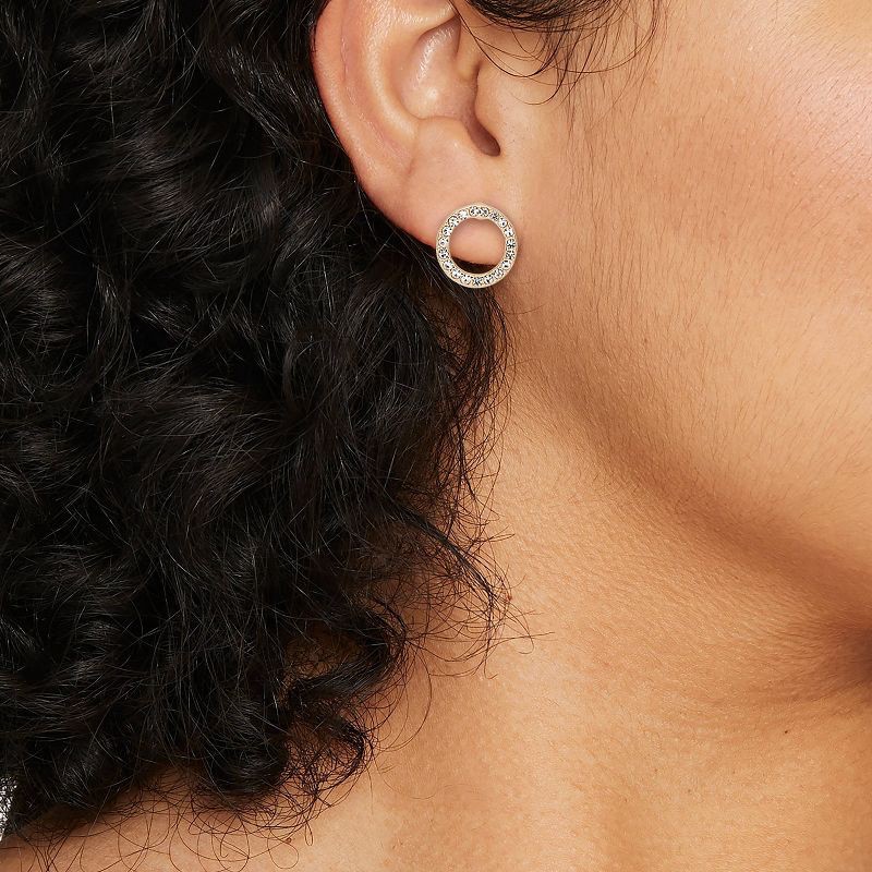 slide 2 of 3, Gold Clear Round Pave Stud Earrings - A New Day™ Gold: Nickel-Free Metal, Statement Design, 1 ct