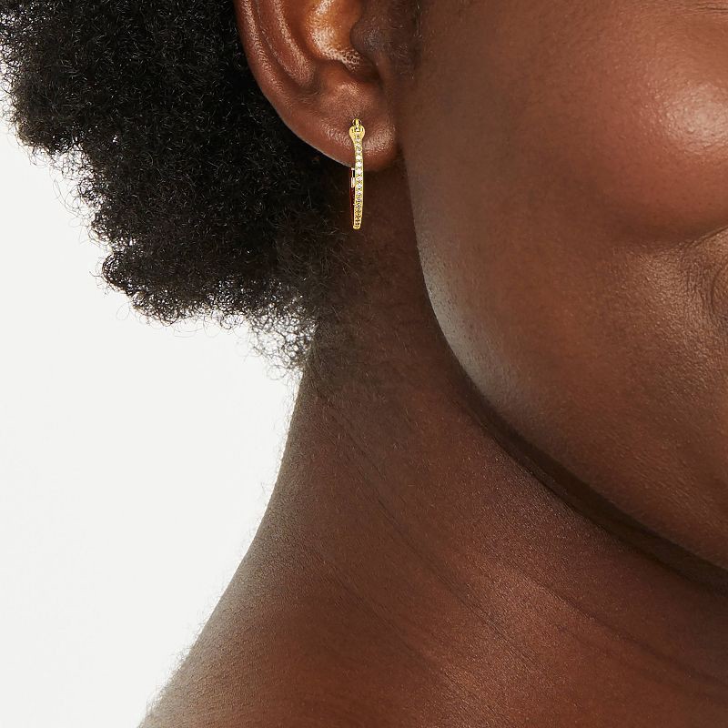 slide 2 of 3, 14k Gold Plated Brass Cubic Zirconia Pave Click Top Hoop Earrings - A New Day™ Gold: Clip-In Clasp, Fashion Jewelry, 1 ct