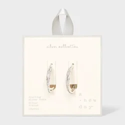 Sterling Silver Posts With Silver Plated Crystal Click Top Hoop Earrings - A New Day™ Silver: Nickel-Free Metal, Statement Design