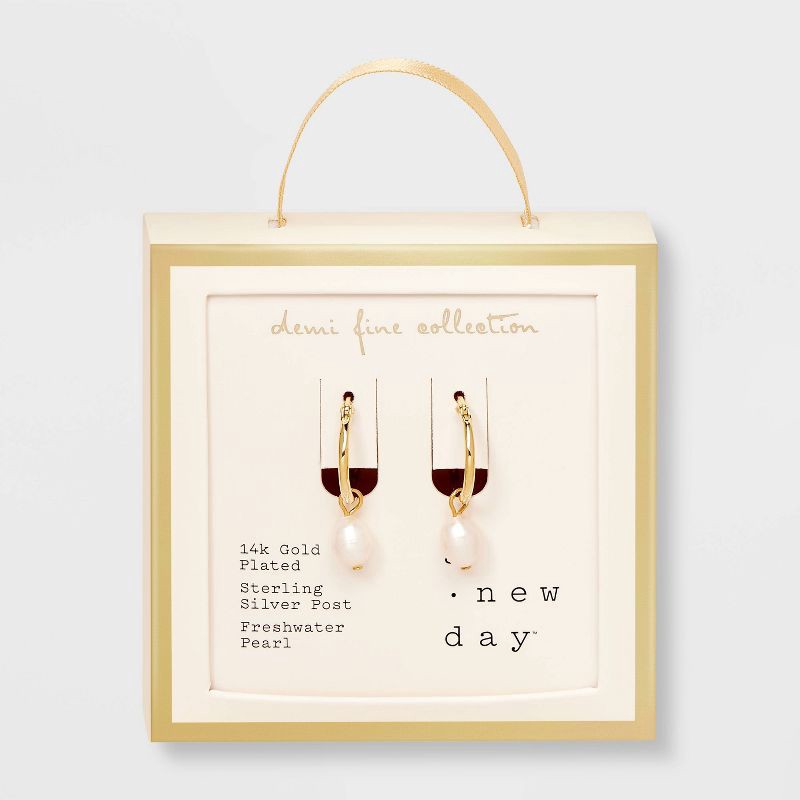 slide 1 of 3, 14k Gold Plated Freshwater Pearl Click Top Hoop Earrings - A New Day™ Gold: Nickel-Free, Statement Jewelry, 1 ct